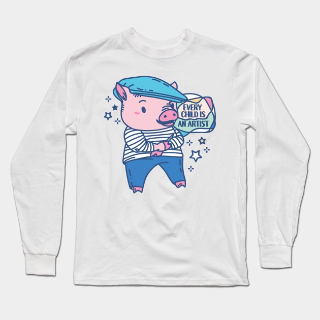 Funny Animal Artist pun Pablo Pigcasso with quote Long Sleeve T-Shirt by SPIRIMAL